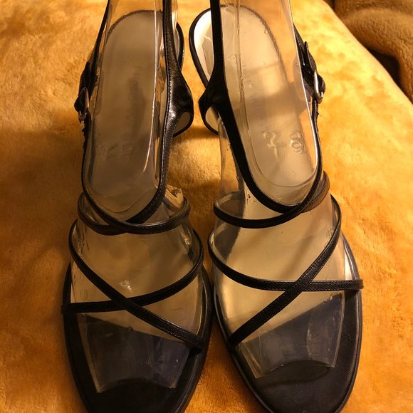 Black Leather Strappy Heels (Size 8.5) - Picture 1 of 6
